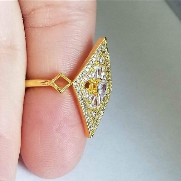 New 18K Gold Plated Lozenge Shaped Diamond Ring for Women - Picture 7 of 7